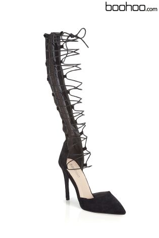 Boohoo Aimee Lace Up Knee High Pointed Heels